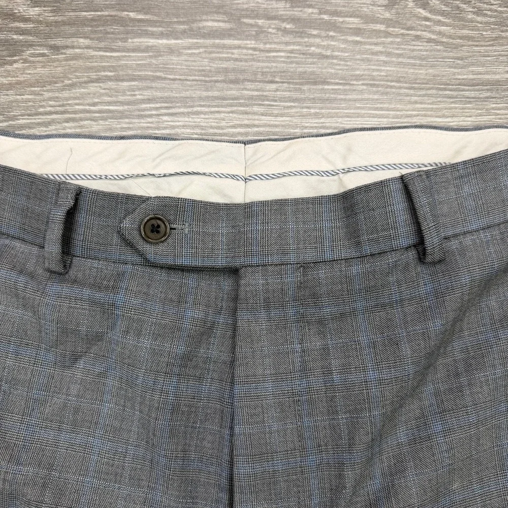 Brooks Brothers Dress Pants Mens 38x32 Gray Blue Windowpane Plaid Regent Slacks